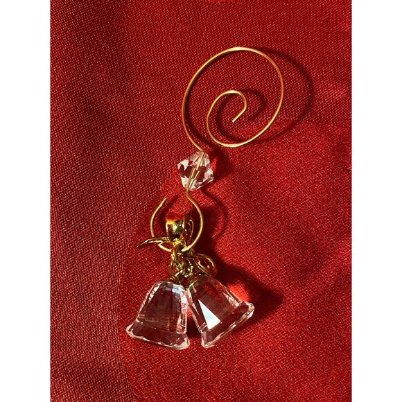 Vintage Pair of .75 in Crystal Bells with Gold Bow Decor Under Glass Cloche EUC - Picture 15 of 16